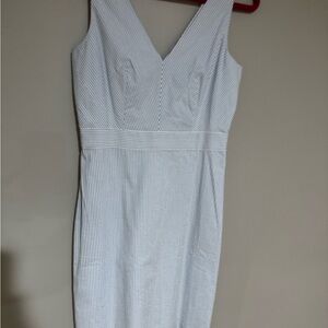 J. Crew White Sheath Seersucker Dress V-Neck Sleeveless